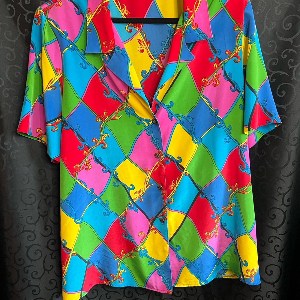 Vintage Harlequin 80s Geometric Short Sleeve Shirt Plus Size